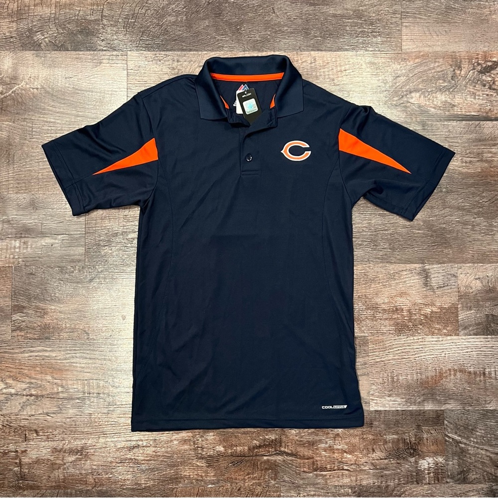 NWT Majestic Chicago Bears NFL Men’s Navy Blue and Orange Polo Size Small